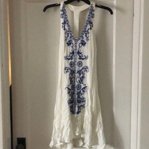 Blue and white embroidered dress